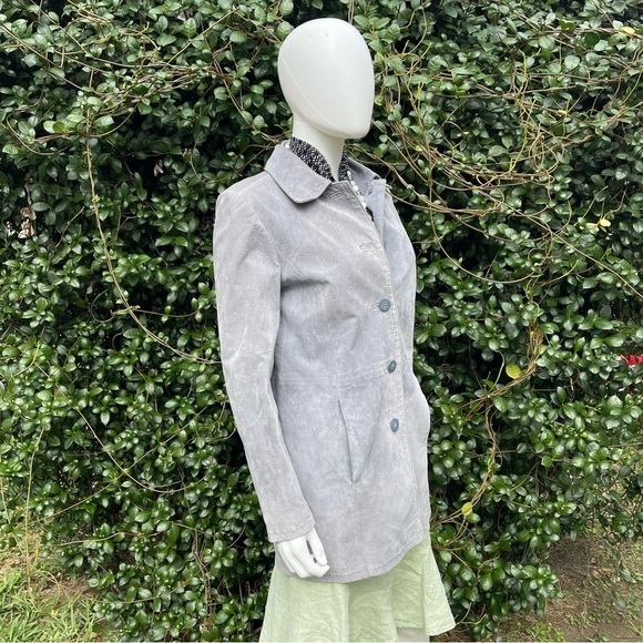 Outbrook Gray Long Genuine Suede Leather Button Down Coat - Picture 3 of 11